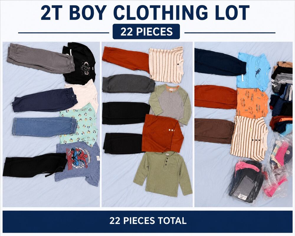 2T Boy Clothing Lot 22 Pc Mixed Brands Shirts Pants Outfit Bundle New & Like New